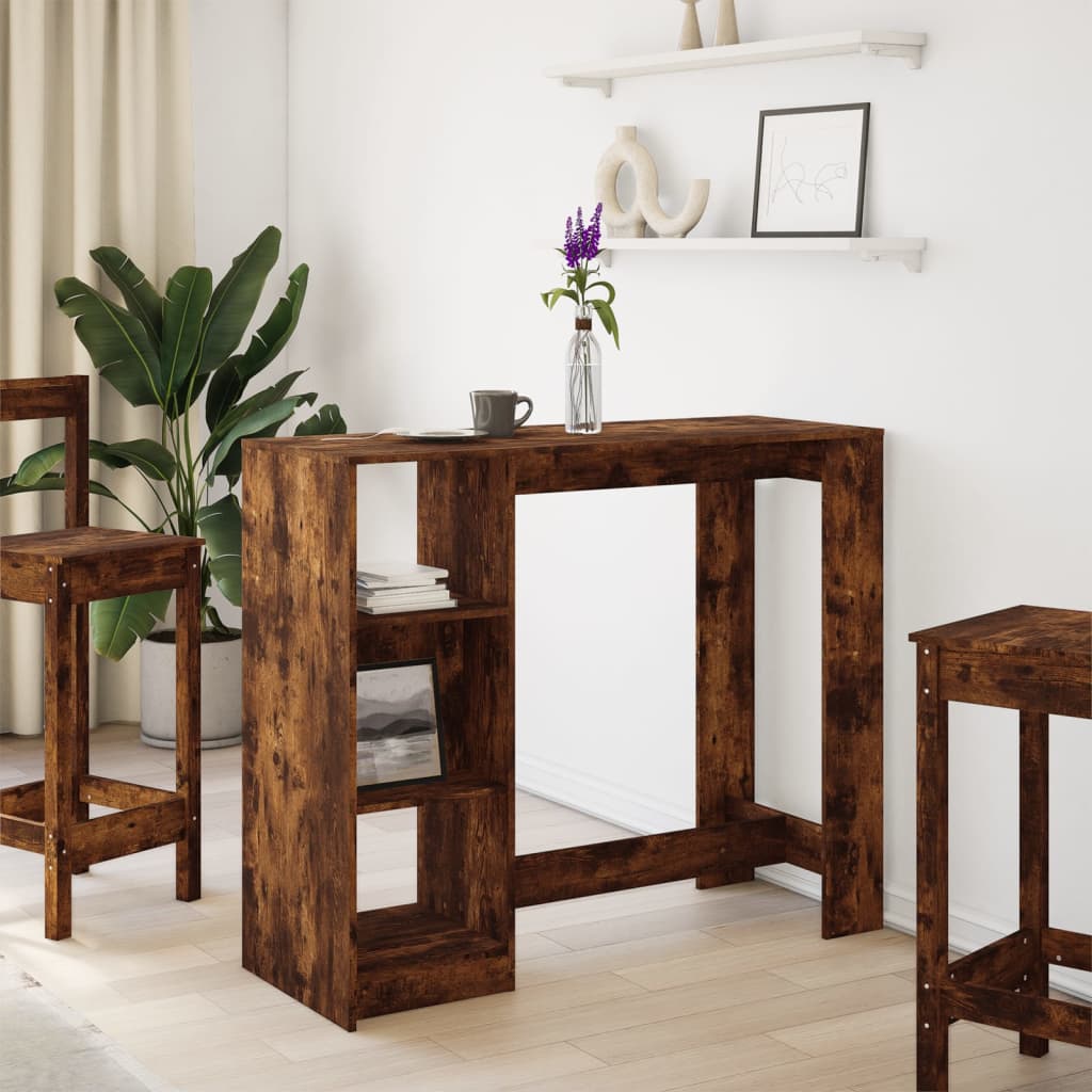 HKH Mesa de Bar con Estantes en Madera Aglomerada Ahumada en Roble