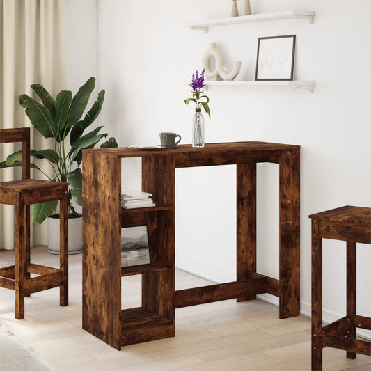 HKH Mesa de Bar com Prateleiras em Derivados de Madeira Fumado em Carvalho