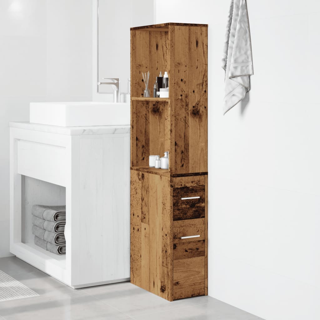 HKH Aparador WC Estreito C/ Rodas em Madeira Velha