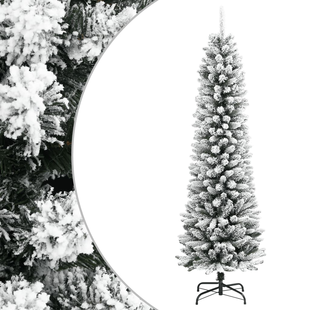 HKH Árbol de Navidad Artificial Delgado con Nieve y Pie de PVC