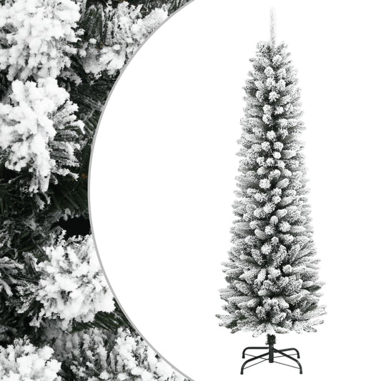 HKH Árvore de Natal Artificial Fina com Neve e Pé em PVC
