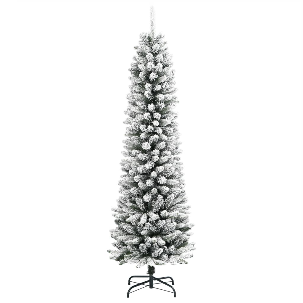 HKH Árbol de Navidad Artificial Delgado con Nieve y Pie de PVC