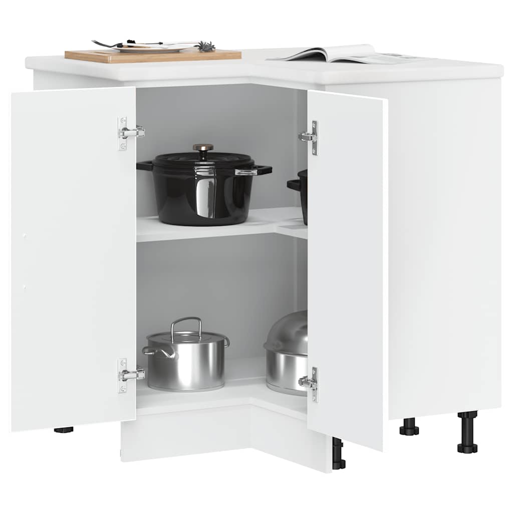 HKH Armário Baixo Canto Cozinha Kalmar em Madeira Artificial Branca