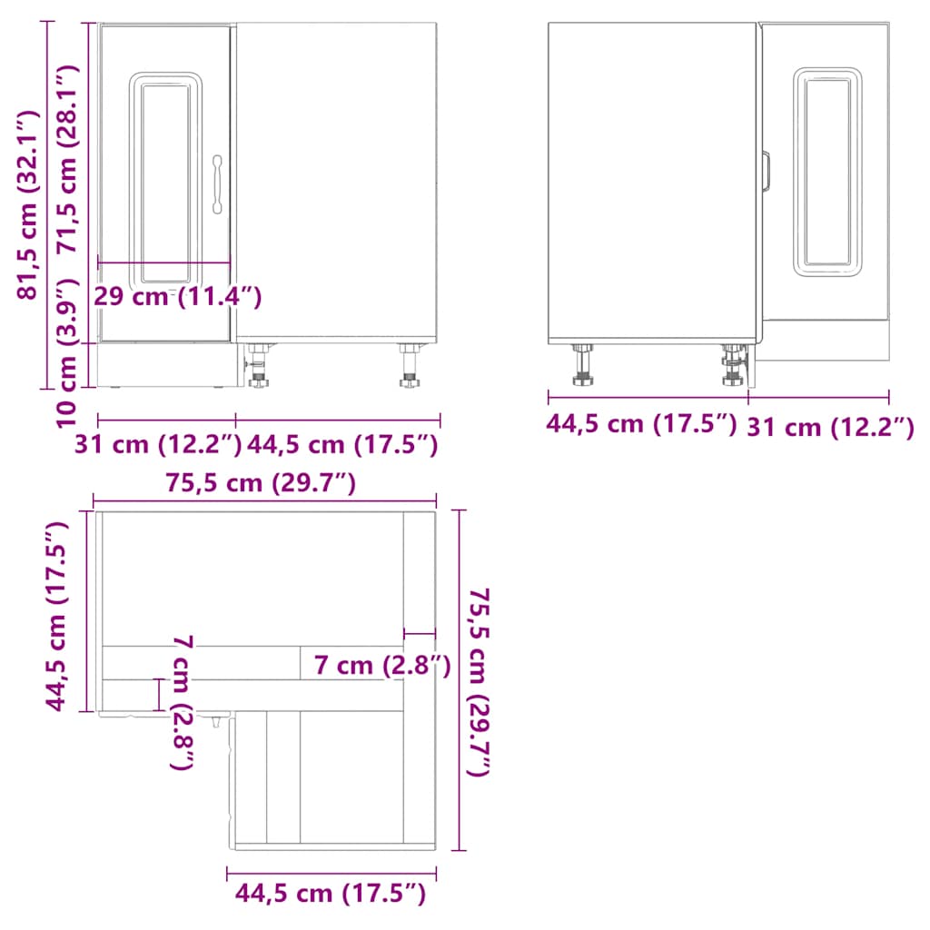 HKH Mueble bajo de cocina esquinero Kalmar Alto Brillo - Blanco