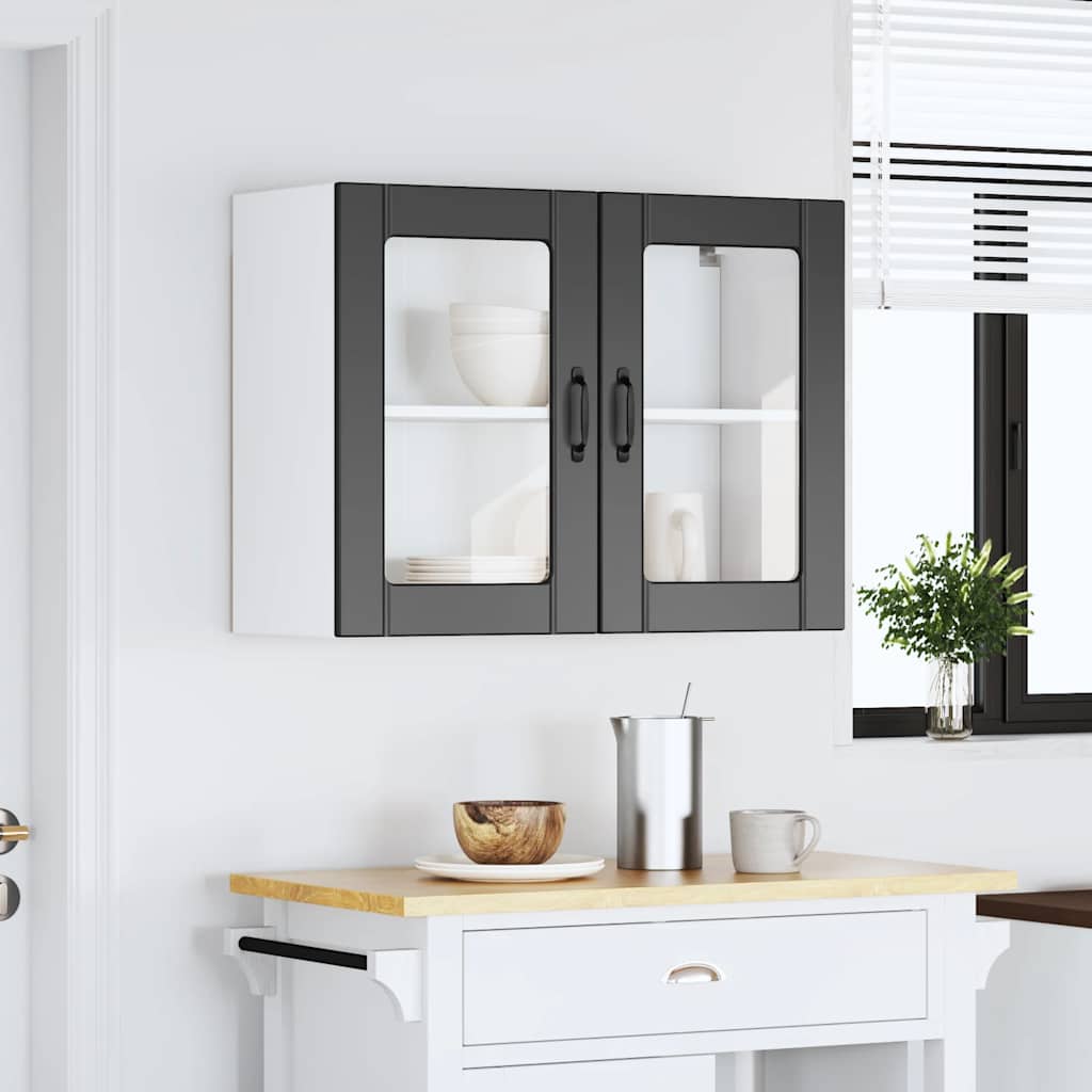 HKH Mueble de pared de cocina con puerta de cristal Lucca - Negro