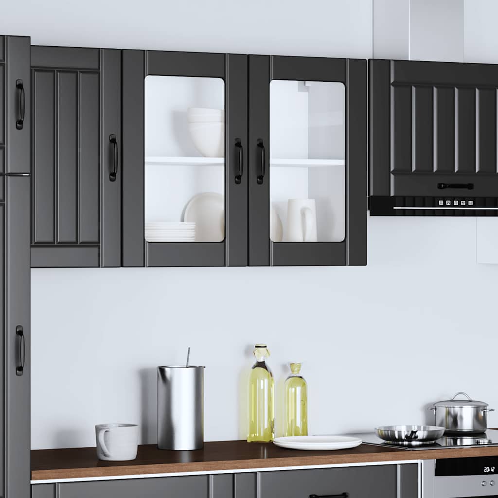 HKH Armário de Parede de Cozinha Porta em Vidro Lucca - Preto