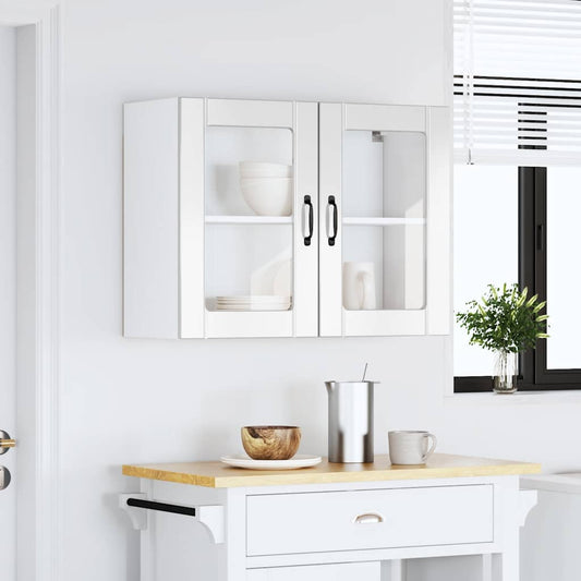 HKH Armário Parede de Cozinha Porta em Vidro Lucca Brilhante - Branco