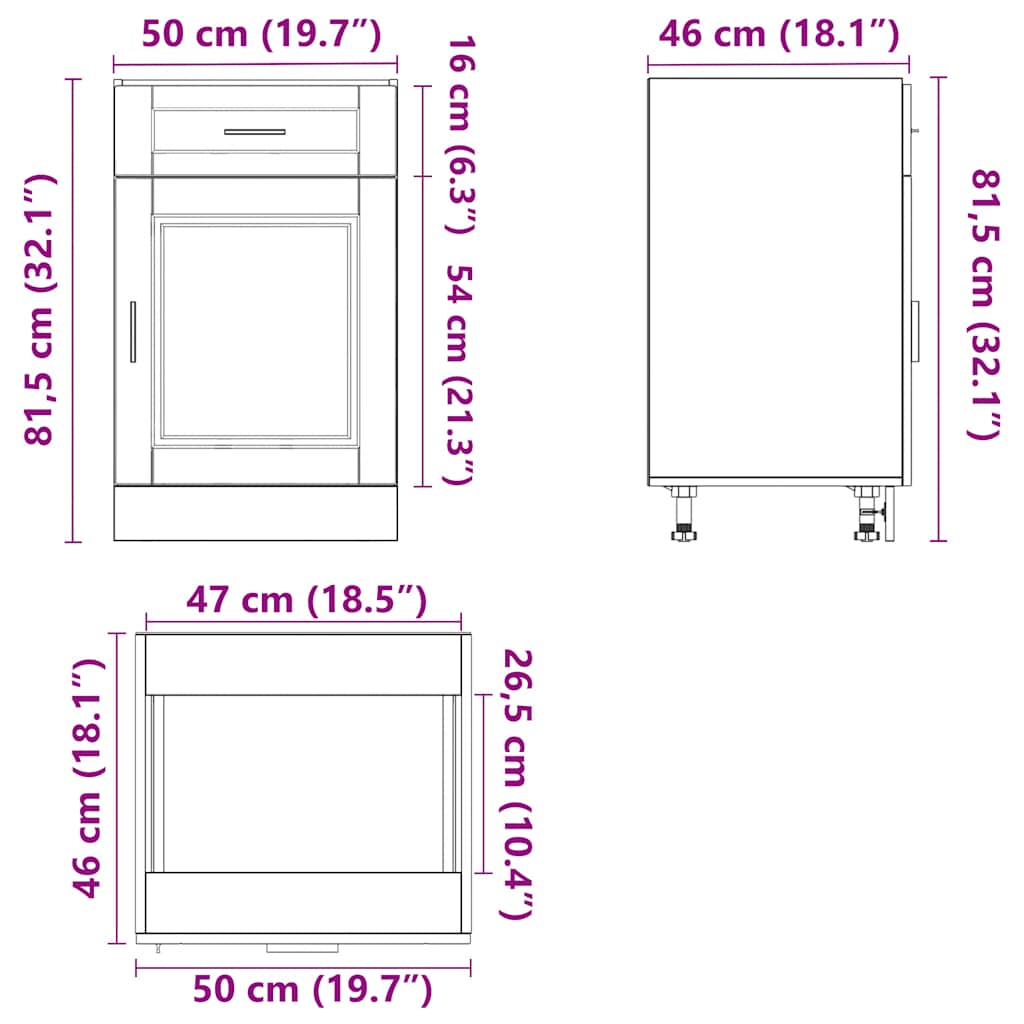 Mueble Bajo de Cocina HKH Porto Sonoma - Gris