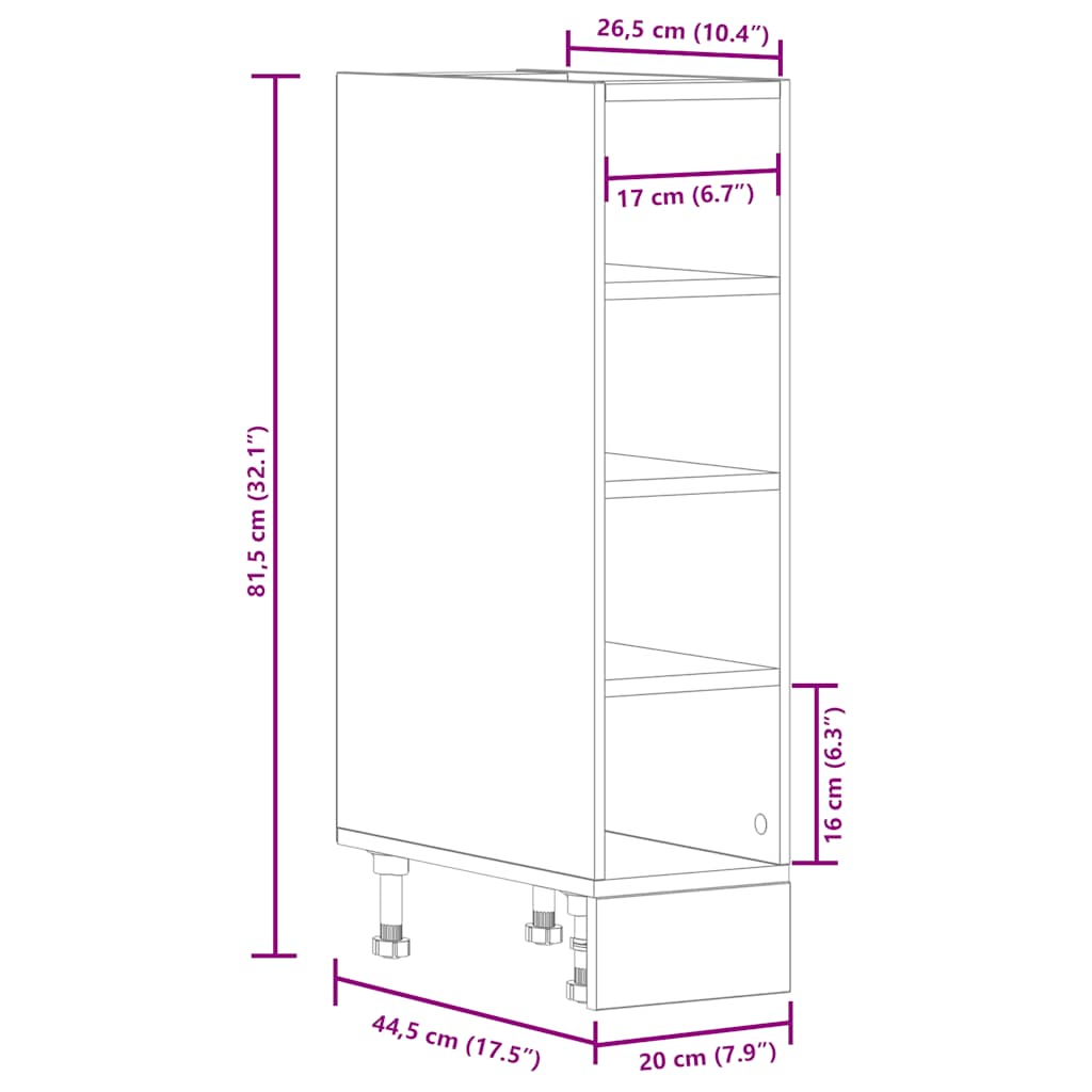 HKH Armário Inferior Riga em Carvalho Sonoma - 20x44,5x81,5cm