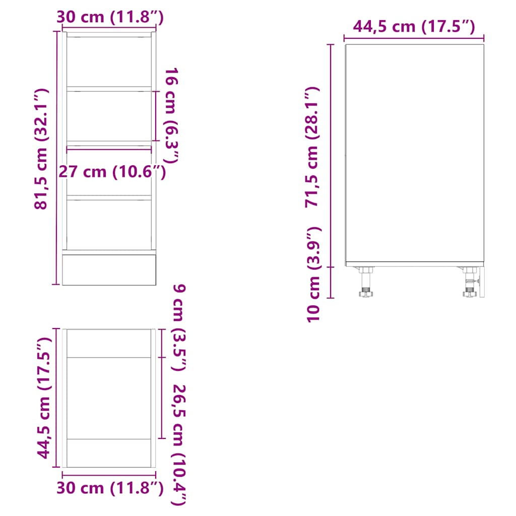 HKH Armário Inferior Riga em Carvalho Sonoma - 30x44,5x81,5cm