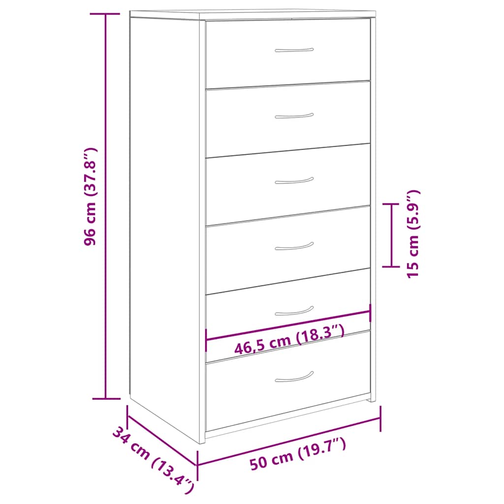 HKH Aparador en derivados de madera 50 X 34 X 96 Cm - Roble Artesanal