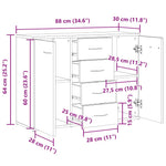 HKH Aparador en derivados de madera con 2 Puertas y 4 Cajones 88 X 30 X 64 Cm - Roble Artesanal