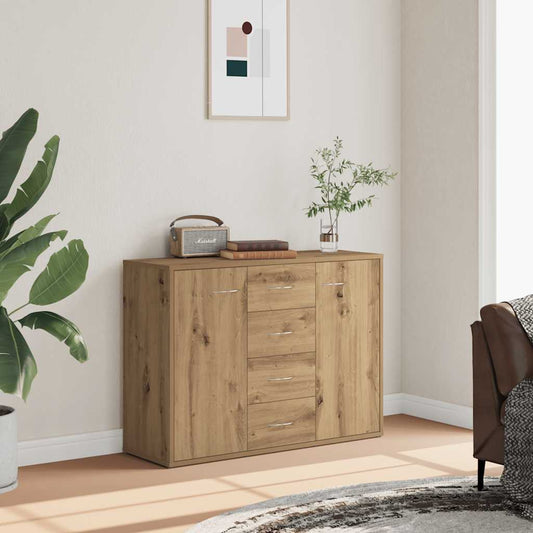 HKH Aparador em derivados de Madeira com 2 Portas e 4 Gavetas 88 X 30 X 64 Cm - Carvalho Artisiano
