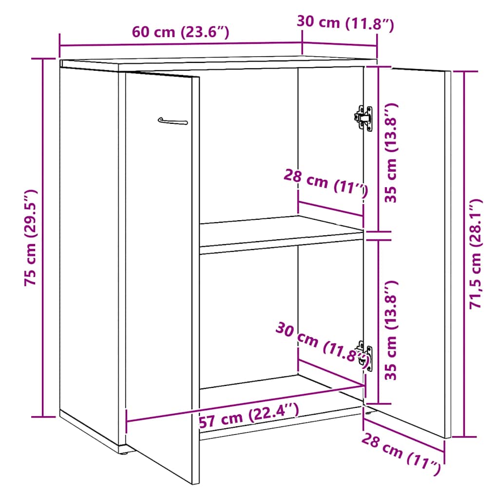 HKH Aparador Clásico en Derivados de Madera 60 X 30 X 75 Cm - Roble Artesano