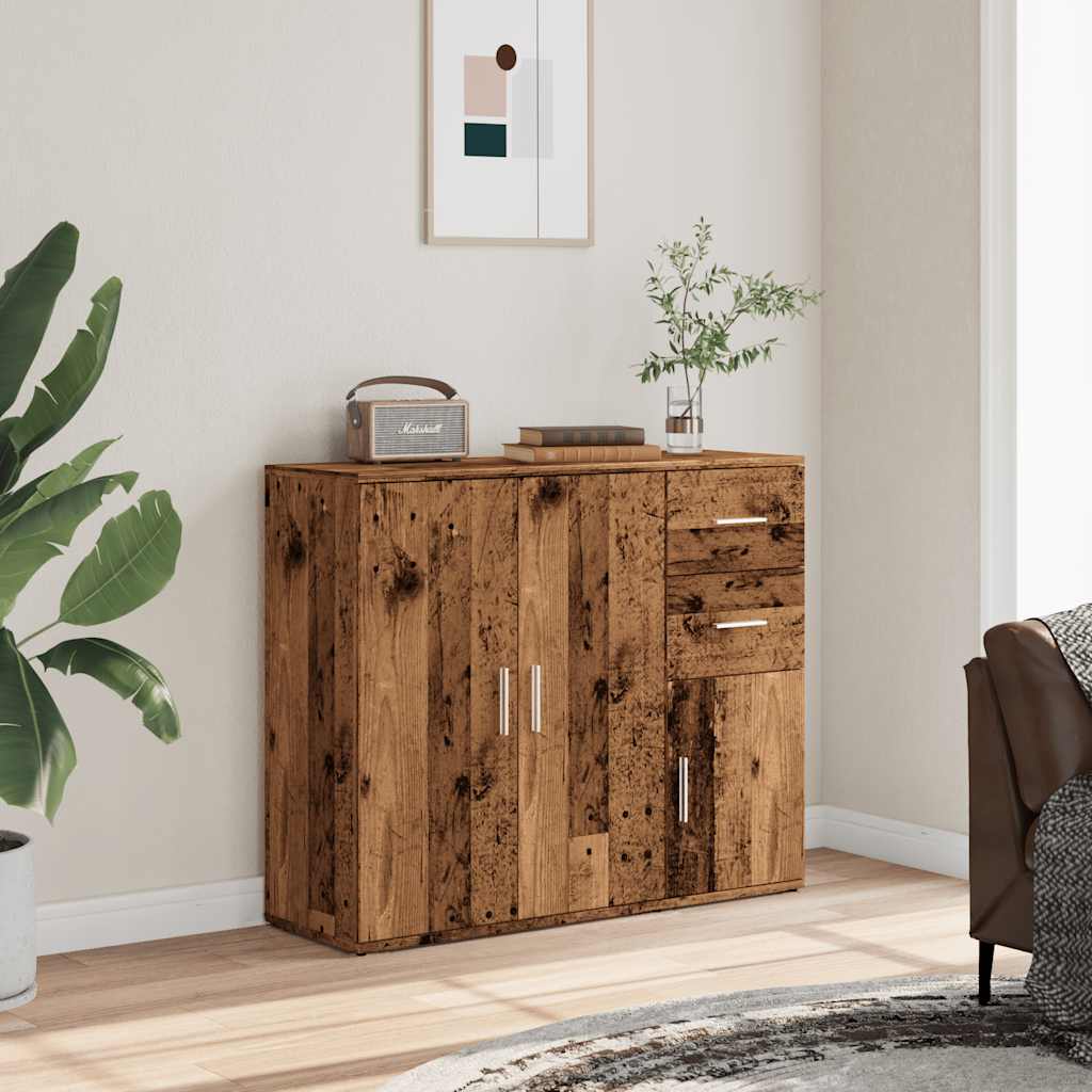 Aparador clásico HKH de madera, hierro con 3 puertas y 2 cajones 91 x 29,5 x 75 cm - Madera envejecida