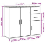 HKH Aparador Clássico em derivados de Madeira, Ferro com 3 Portas e 2 Gavetas 91 X 29,5 X 75 Cm - Madeira Velha