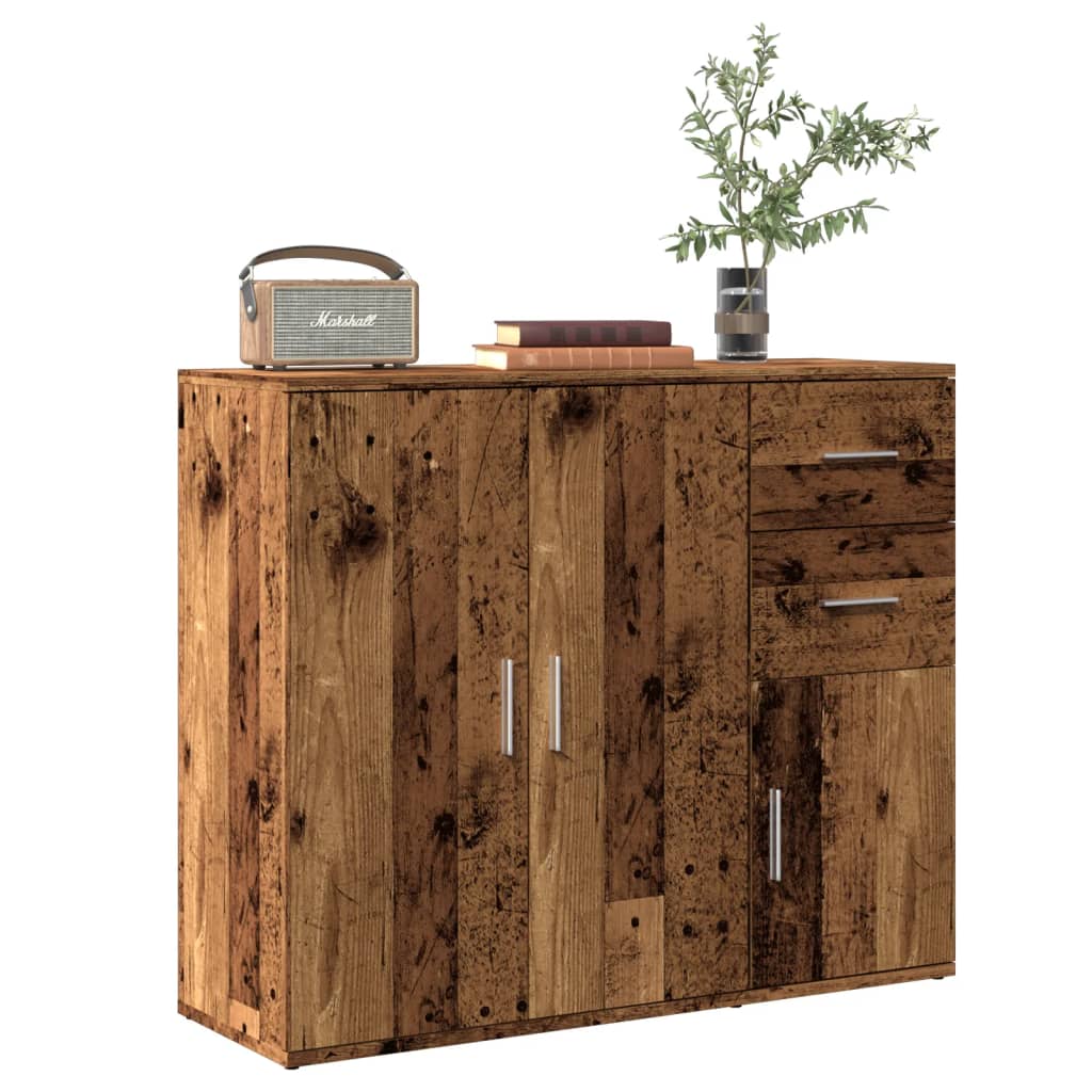 Aparador clásico HKH de madera, hierro con 3 puertas y 2 cajones 91 x 29,5 x 75 cm - Madera envejecida