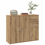 Aparador Clásico HKH de Madera Diseñada, Hierro con 3 Puertas y 2 Cajones 91 x 29,5 x 75 Cm - Roble Artesanal