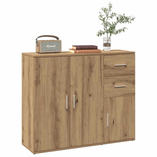 HKH Aparador Clássico em Madeira Projetada, Ferro com 3 Portas e 2 Gavetas 91 X 29,5 X 75 Cm - Carvalho Artesanal