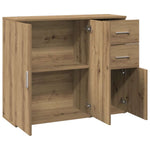 Aparador Clásico HKH de Madera Diseñada, Hierro con 3 Puertas y 2 Cajones 91 x 29,5 x 75 Cm - Roble Artesanal