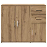 Aparador Clásico HKH de Madera Diseñada, Hierro con 3 Puertas y 2 Cajones 91 x 29,5 x 75 Cm - Roble Artesanal