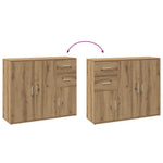 Aparador Clásico HKH de Madera Diseñada, Hierro con 3 Puertas y 2 Cajones 91 x 29,5 x 75 Cm - Roble Artesanal