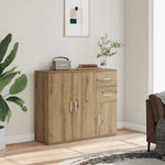 Aparador Clásico HKH de Madera Diseñada, Hierro con 3 Puertas y 2 Cajones 91 x 29,5 x 75 Cm - Roble Artesanal