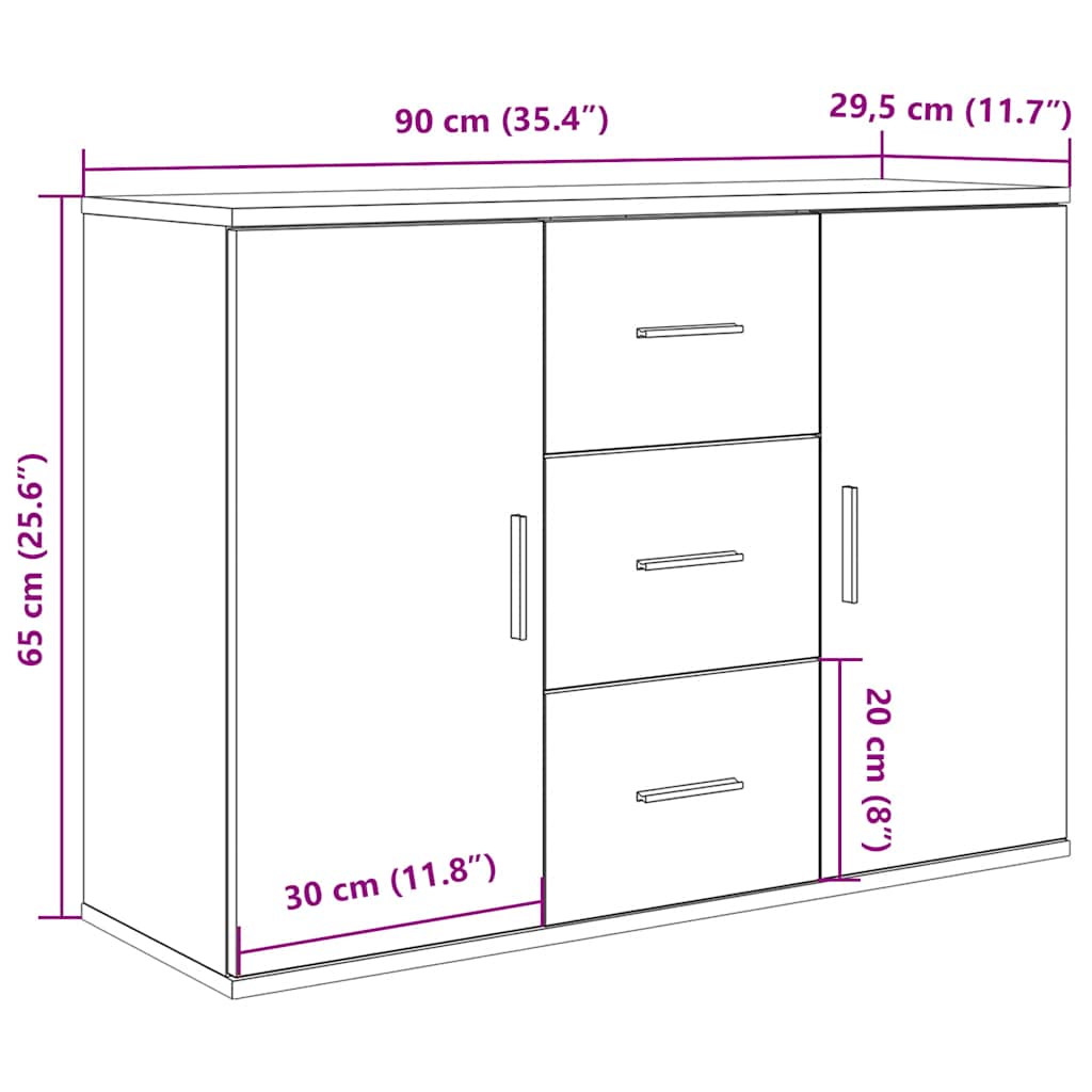 HKH Aparador Clásico en derivados de Madera, Metal 90 X 29,5 X 65 Cm - Madera Antigua