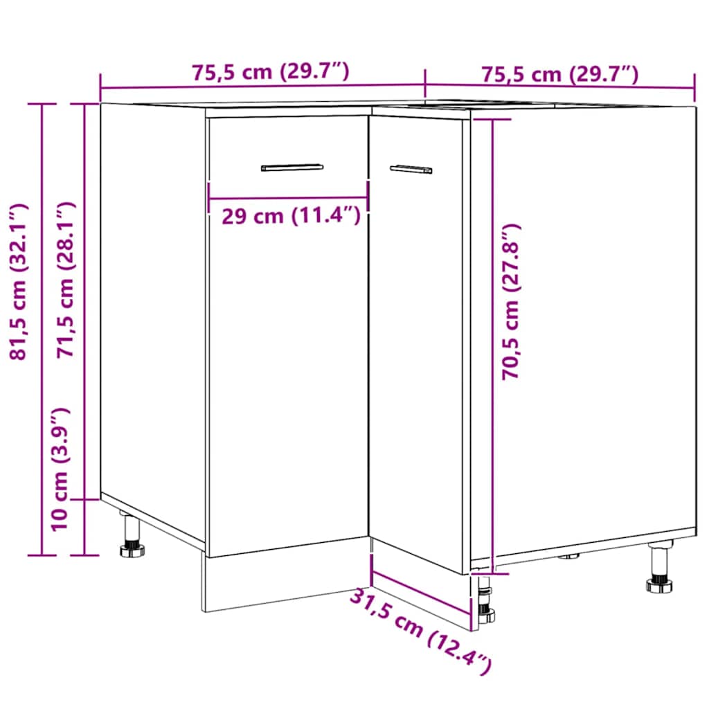 HKH Mueble de Cocina Lyon en Roble Artesanal - 75,5x75,5x81,5cm