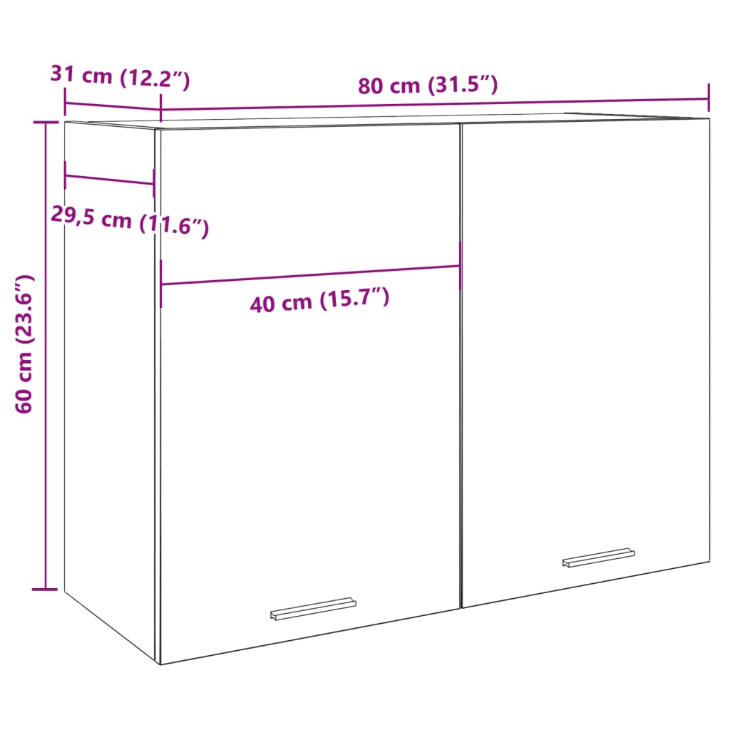 Armario de pared HKH Lyon en madera envejecida - 80x31x60 cm
