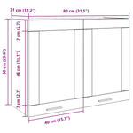 Armario de pared HKH con puerta de cristal Lyon de cemento - 80x31x60 cm - Gris