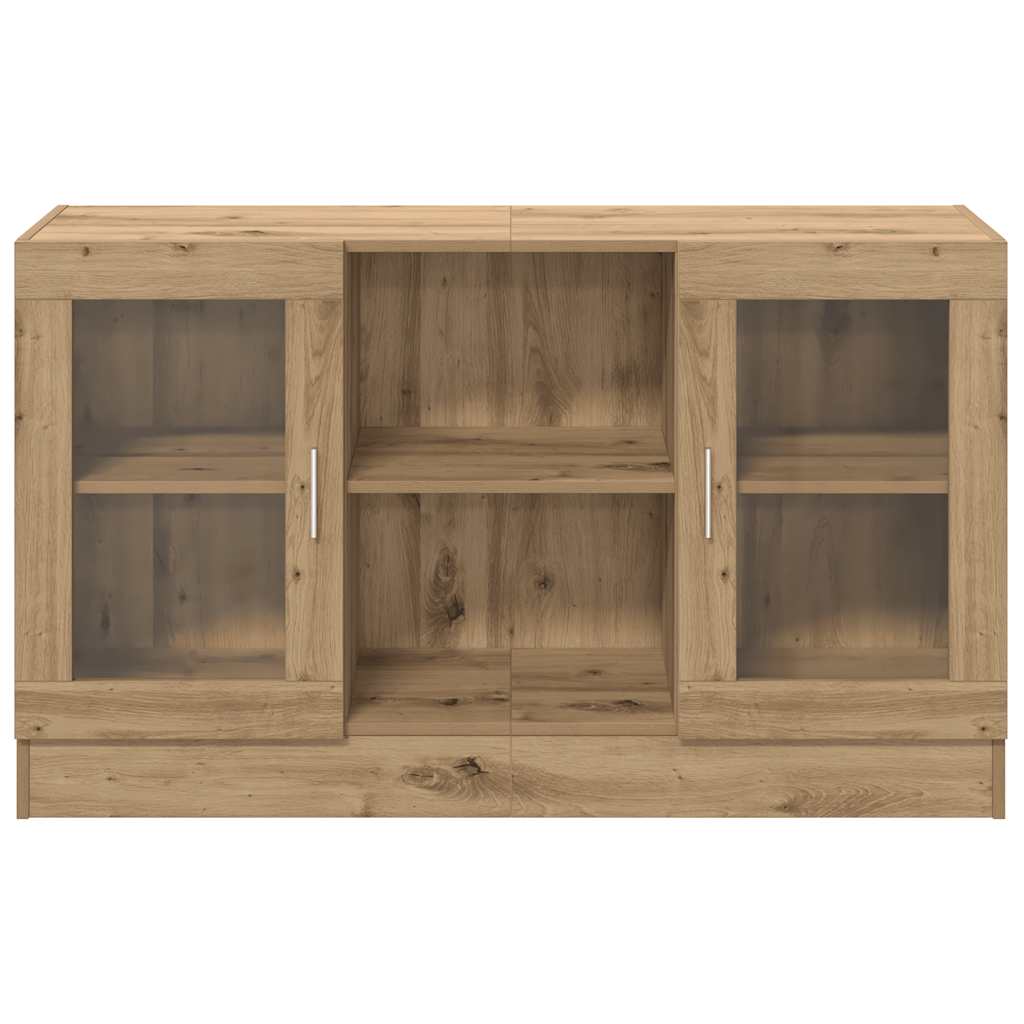 Aparador clásico HKH de madera procesada y cristal, 2 puertas, 120 x 30,5 x 70 cm - Roble artesano