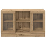 Aparador clásico HKH de madera procesada y cristal, 2 puertas, 120 x 30,5 x 70 cm - Roble artesano