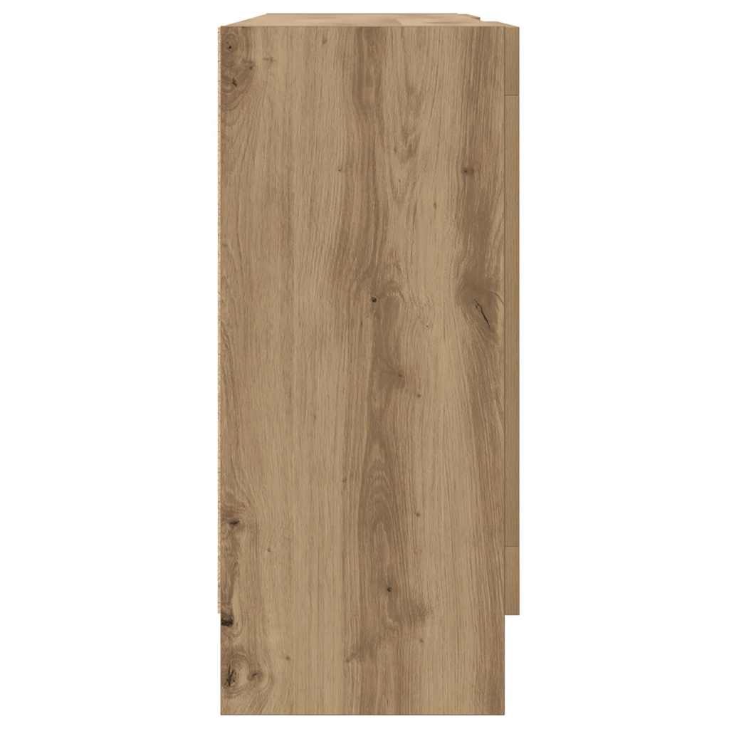 Aparador clásico HKH de madera procesada y cristal, 2 puertas, 120 x 30,5 x 70 cm - Roble artesano