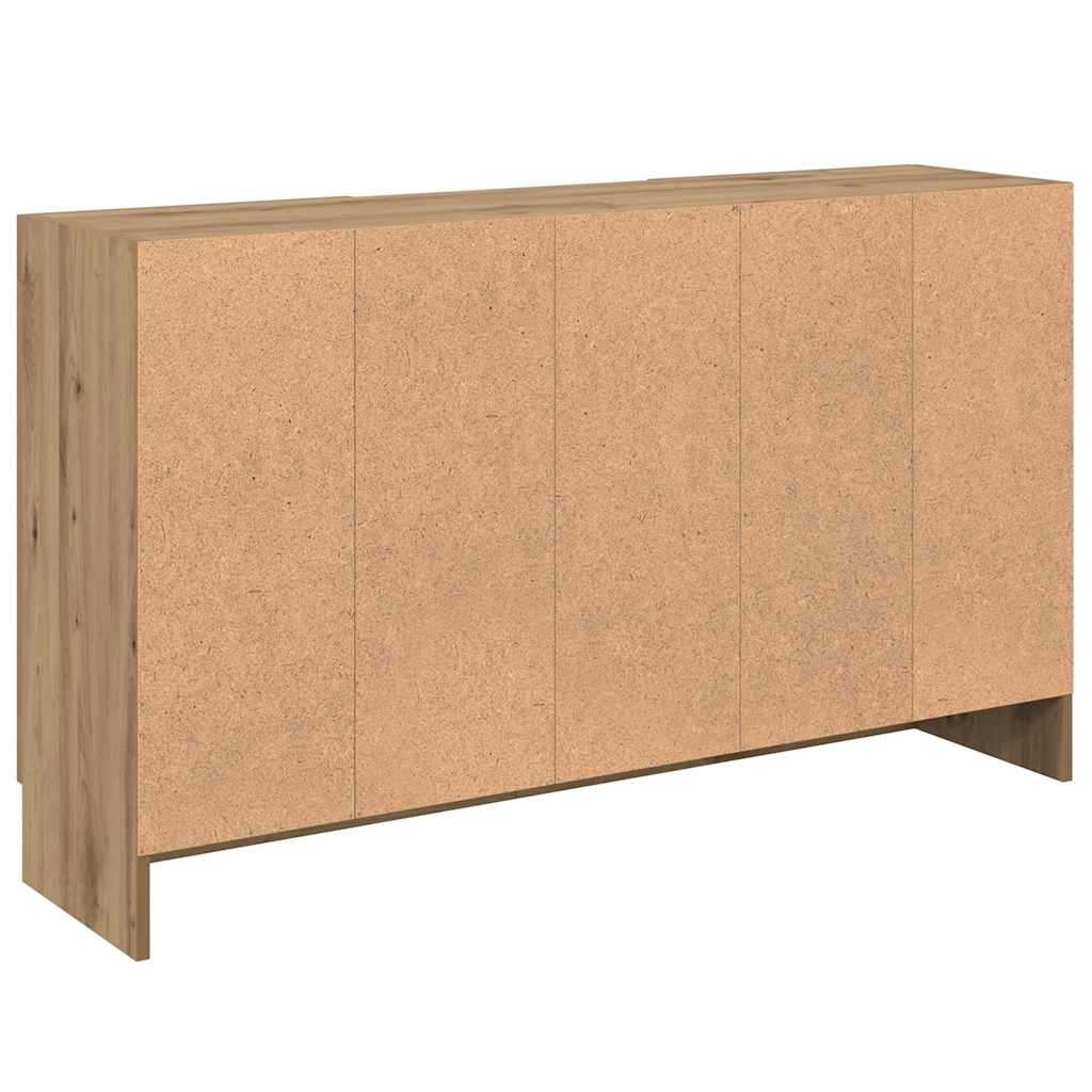 Aparador clásico HKH de madera procesada y cristal, 2 puertas, 120 x 30,5 x 70 cm - Roble artesano