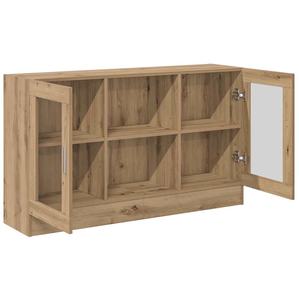 Aparador clásico HKH de madera procesada y cristal, 2 puertas, 120 x 30,5 x 70 cm - Roble artesano