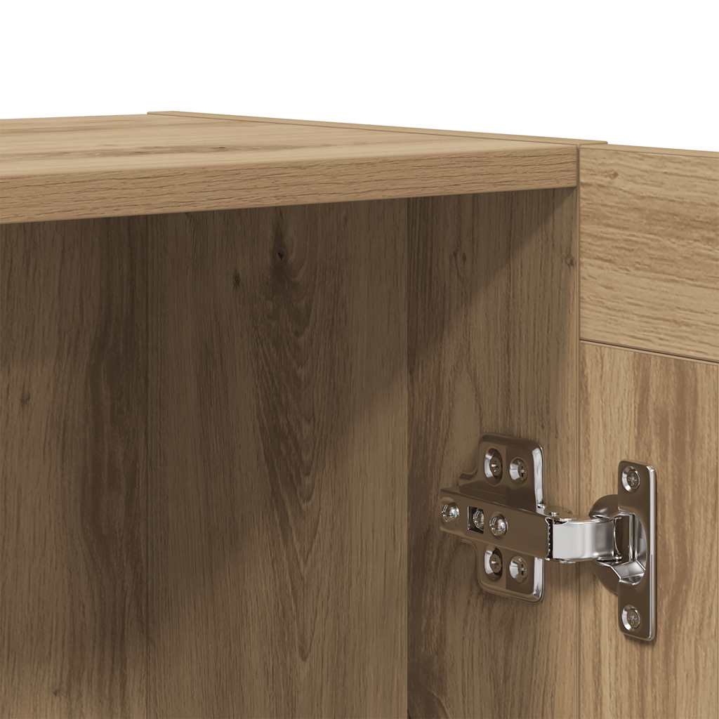 Aparador clásico HKH de madera procesada y cristal, 2 puertas, 120 x 30,5 x 70 cm - Roble artesano