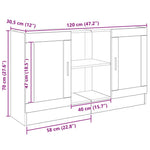 Aparador clásico HKH de madera procesada y cristal, 2 puertas, 120 x 30,5 x 70 cm - Roble artesano