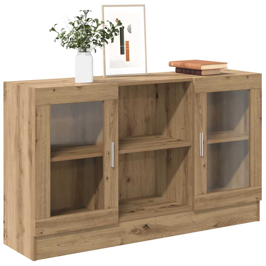 Aparador clásico HKH de madera procesada y cristal, 2 puertas, 120 x 30,5 x 70 cm - Roble artesano