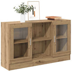 Aparador clásico HKH de madera procesada y cristal, 2 puertas, 120 x 30,5 x 70 cm - Roble artesano