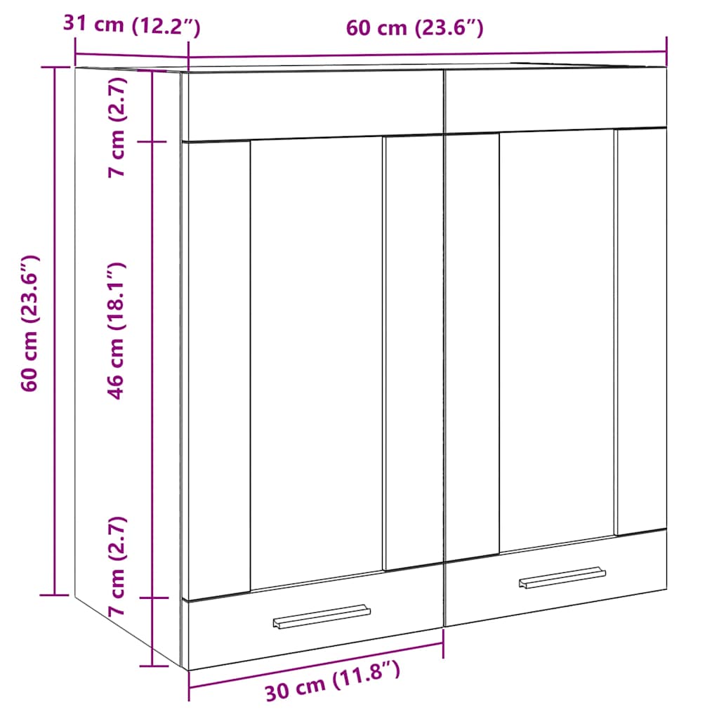 HKH Mueble de pared para cocina con puerta de cristal Lyon
