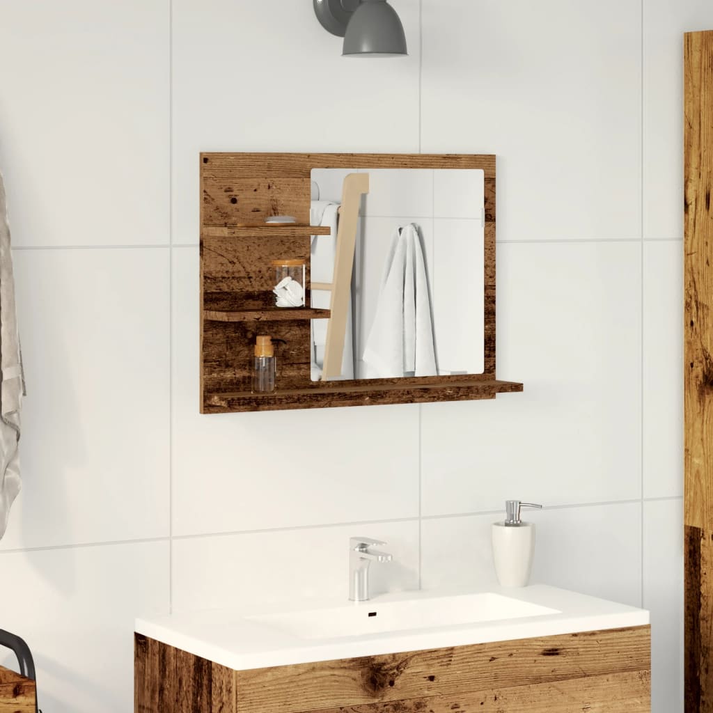 HKH Armario C/ Espejo P/ Cuarto de Baño en Madera Vieja - 60x10,5x45 Cm