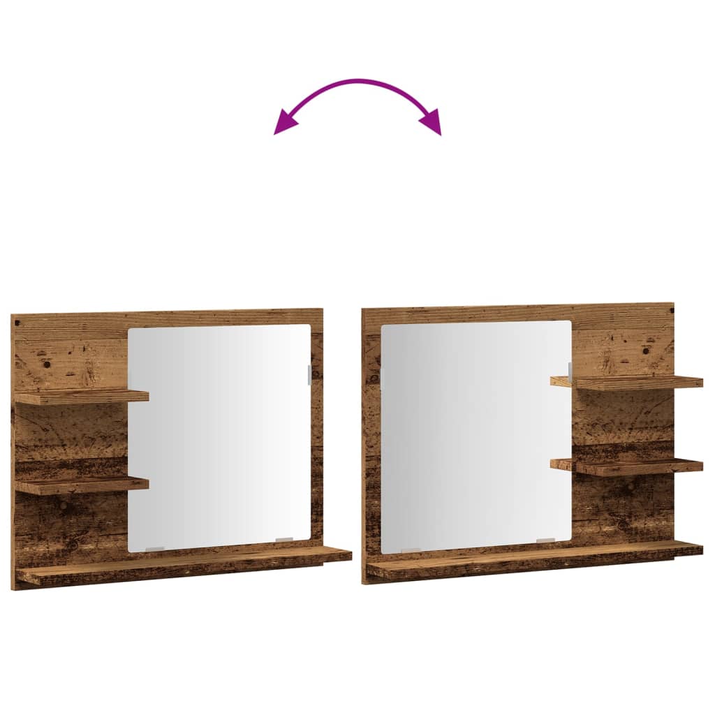 HKH Armario C/ Espejo P/ Cuarto de Baño en Madera Vieja - 60x10,5x45 Cm