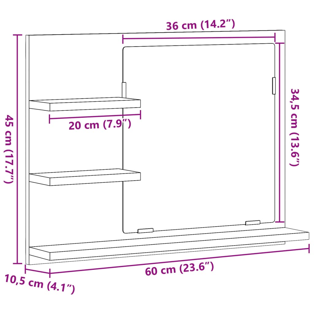 HKH Armario C/ Espejo P/ Cuarto de Baño en Madera Vieja - 60x10,5x45 Cm