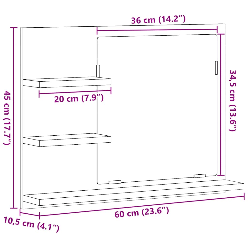 HKH Armário C/ Espelho P/ Casa de Banho em Cimento - 60x10,5x45 Cm - Cinza