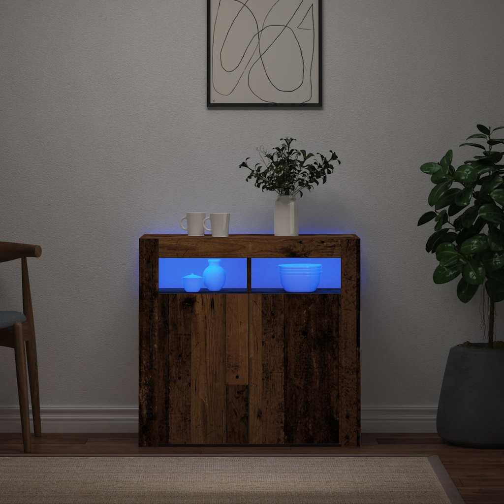 HKH Aparador Moderno de derivados de Madera, Cristal con Luces Led - Madera Vieja