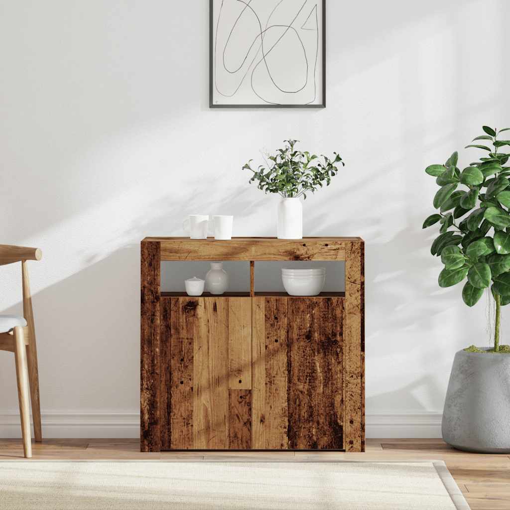 HKH Aparador Moderno de derivados de Madera, Cristal con Luces Led - Madera Vieja