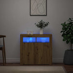HKH Aparador Moderno en derivados de Madera, Cristal con Luces Led - Roble Artesano