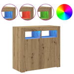 HKH Aparador Moderno en derivados de Madera, Cristal con Luces Led - Roble Artesano