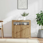 HKH Aparador Moderno en derivados de Madera, Cristal con Luces Led - Roble Artesano
